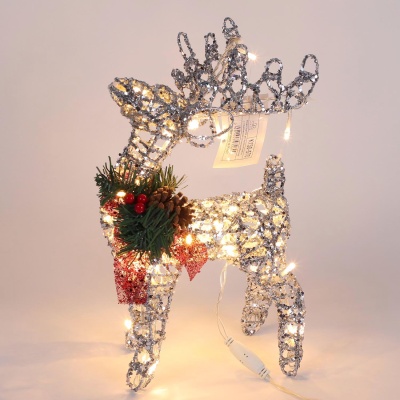 Новогодняя декорация олень с подсветкой 60 см серебряный