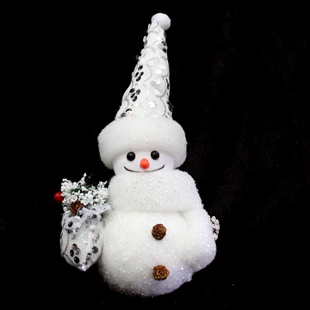 Новогодняя декорация снеговик 45 см белый с пайетками