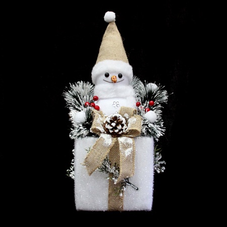 Новогодняя декорация снеговик 42 см в коробке белый