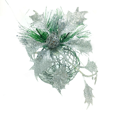 Декоративное украшение глиттерный ажурный шар 8 см серебряный 1 шт.