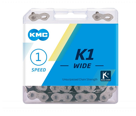 Цепь KMC K1-W, 112 зв., 1/2 X 1 1/8, для bmx велосипеда, с никил. антикороз.покрытием, с замком