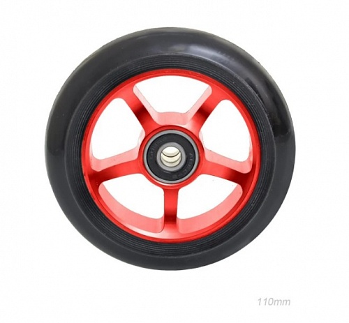 Колеса трюкового самоката 110мм алюминиевые Abec 9 ( 5 лучей) красный